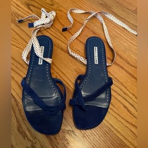 Manolo Blahnik blue suede sandals 39